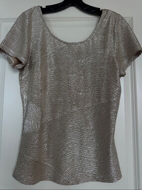 Free People Metallic Scoop-Neck Short Sleeve Top in Champagne